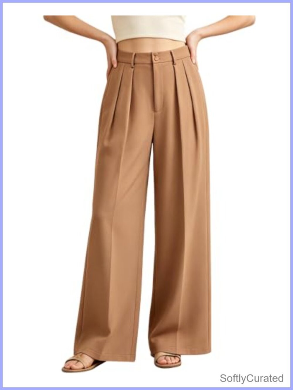 Women Wide Leg Dress Pants High Rise Elastic Waist Business Casual Trousers